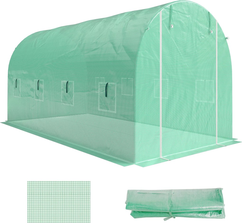 Outsunny üvegház takaró 4 x 2 m (400 x 200 x 200 cm) — vízálló PE, cipzáras feltekerő ajtó, 8 szellőzőablak, UV- és szakadásálló | Aosom