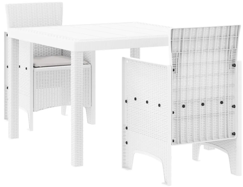 3 Részes Kerti Étkező Szett párnákkal Fehér Műanyag Rattan