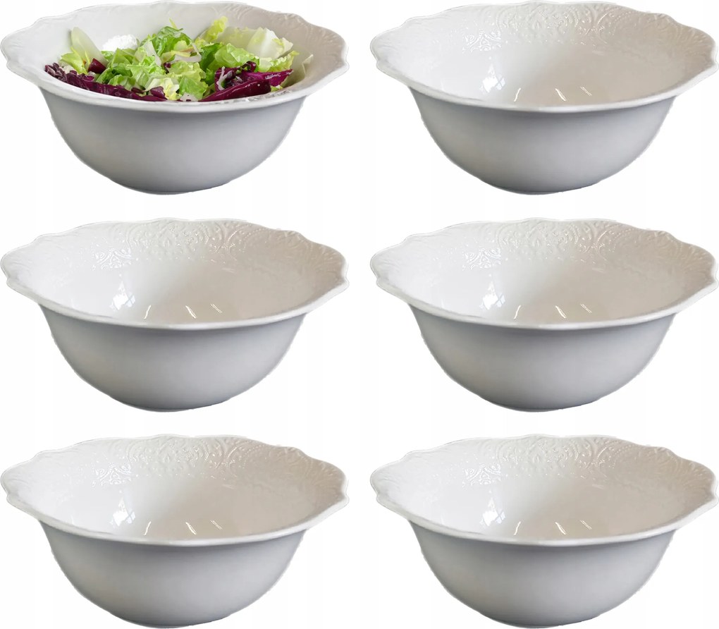 6x Saláta 550 ml. Porcelán Tudor England 16cm Snack Szett Fehér