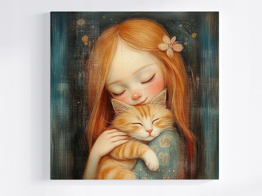 Poszter Gyerek Lány Macska Barátság Retro 80x80