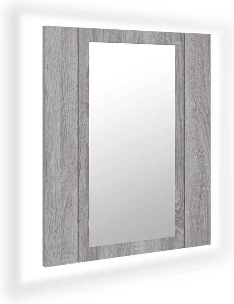 szürke sonoma szerelt fa tükrös szekrény LED-del 40x12x45 cm