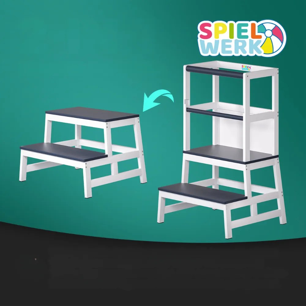Spielwerk PLAY tanulótorony fenyőfa, 93x56x49cm, fehér/antracit