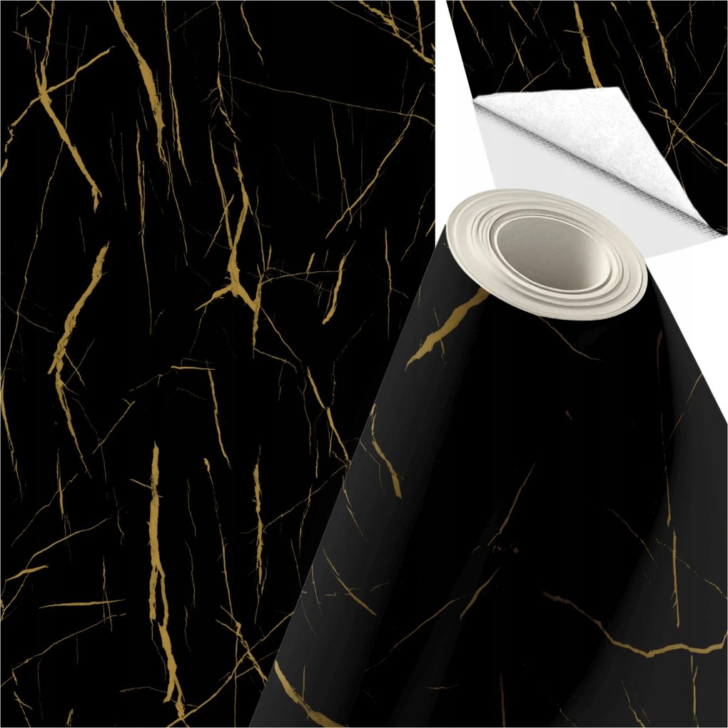 Öntapadós Fali Tapéta tekercsben ragasztóval Fekete-arany Márvány 5m x 60cm