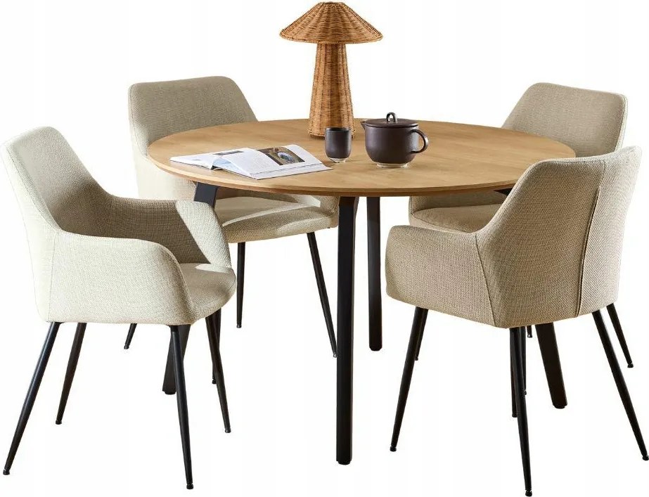 Étkezőgarnitúra kerek asztal 120 cm 4 székkel Lizzy bézs szövet