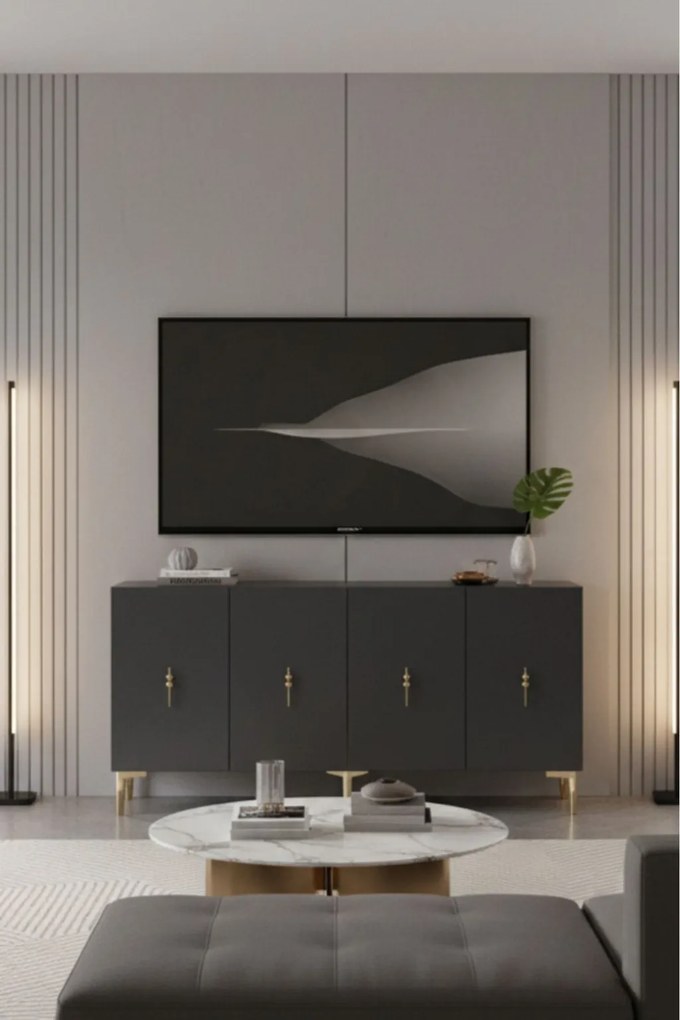 Komód, arany-antracit, 150 cm