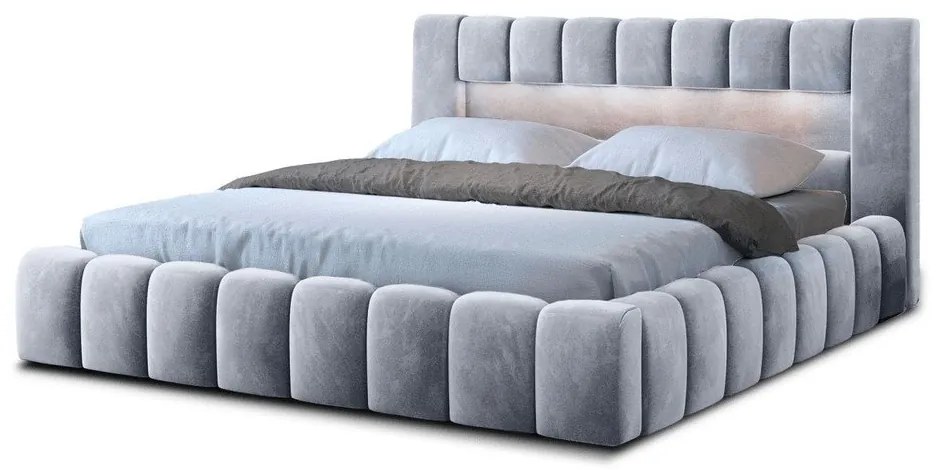 Világosszürke kárpitozott ágyneműtartós franciaágy ágyráccsal 160x200 cm Lamica – ELTAP