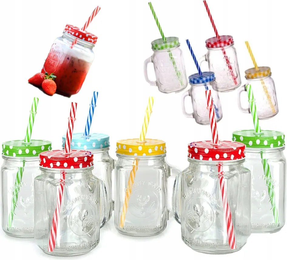 Pohár Befőttes Üveg Szívószállal 450ML 6 Db-os Szett