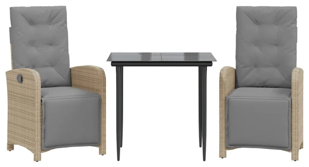 3 részes világosszürke polyrattan bisztrógarnitúra párnákkal