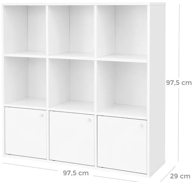 Könyvespolc, szabadon álló polc, 97,5 x 97,5 x 30 cm, fehér