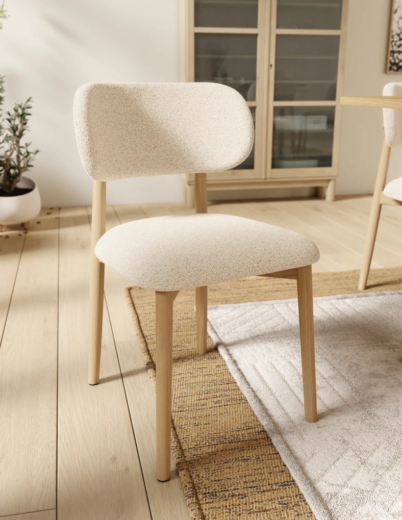 MAZZONI EXPORT ALMO Krémszínű (Monza 90 szövet)/lakkozott tölgyfa váz - RETRO BOUCLÉ FA SZÉK NAPPALIBA ÉTKEZŐBE KONYHÁBA