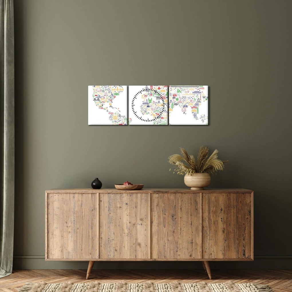Kép - Képes térkép (órával) (90x30 cm)