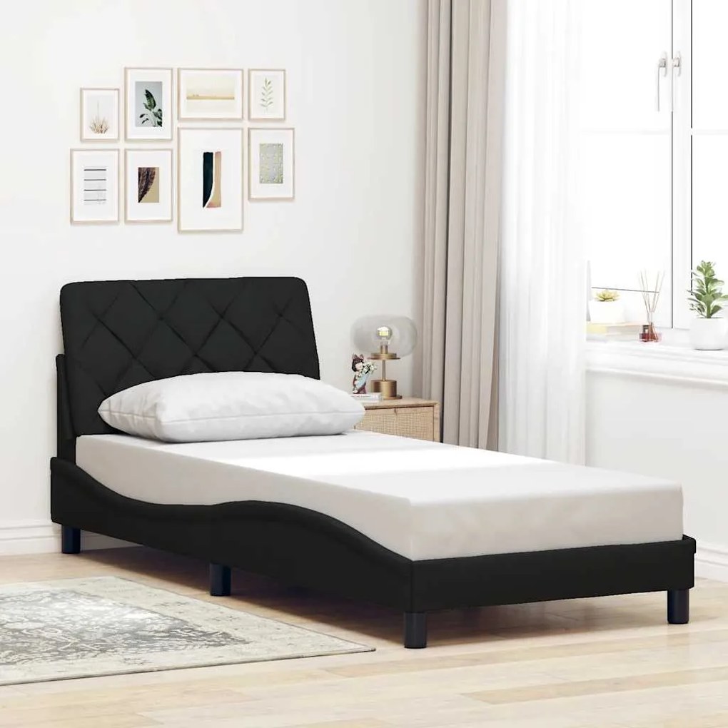 fekete szövet ágykeret LED-es matrac nélkül 80x200 cm 80x200 cm