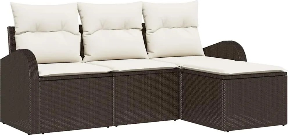 vidaXL Kanapé Szett párnával tárolóval 4 pcs Barna és fehér polirattan