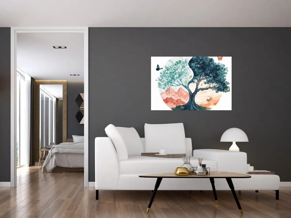 Kép – Akvarellfa tele élettel (90x60 cm)