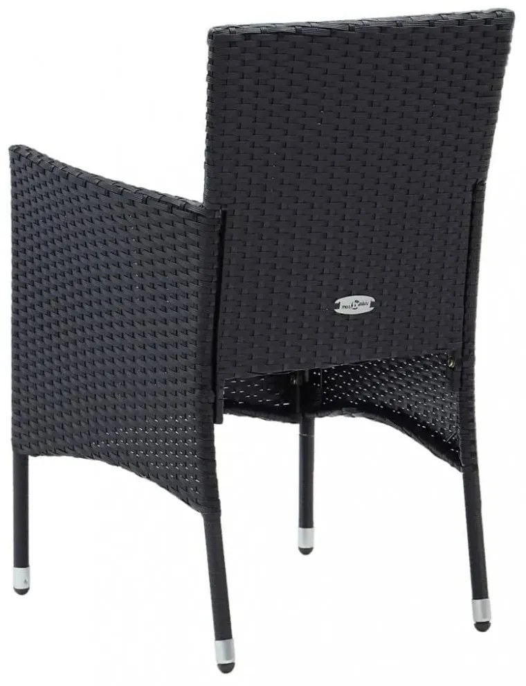 7 részes fekete polyrattan kerti étkezőgarnitúra párnákkal