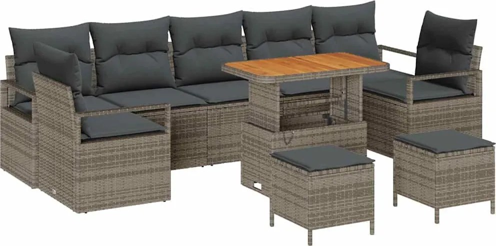 vidaXL Kerti Kanapé Szett párnával tárolóval párnával 10 pcs Szürke