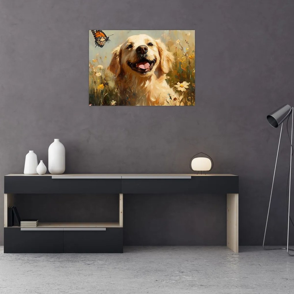 Üveg kép - Boldog kutyus (70x50 cm)