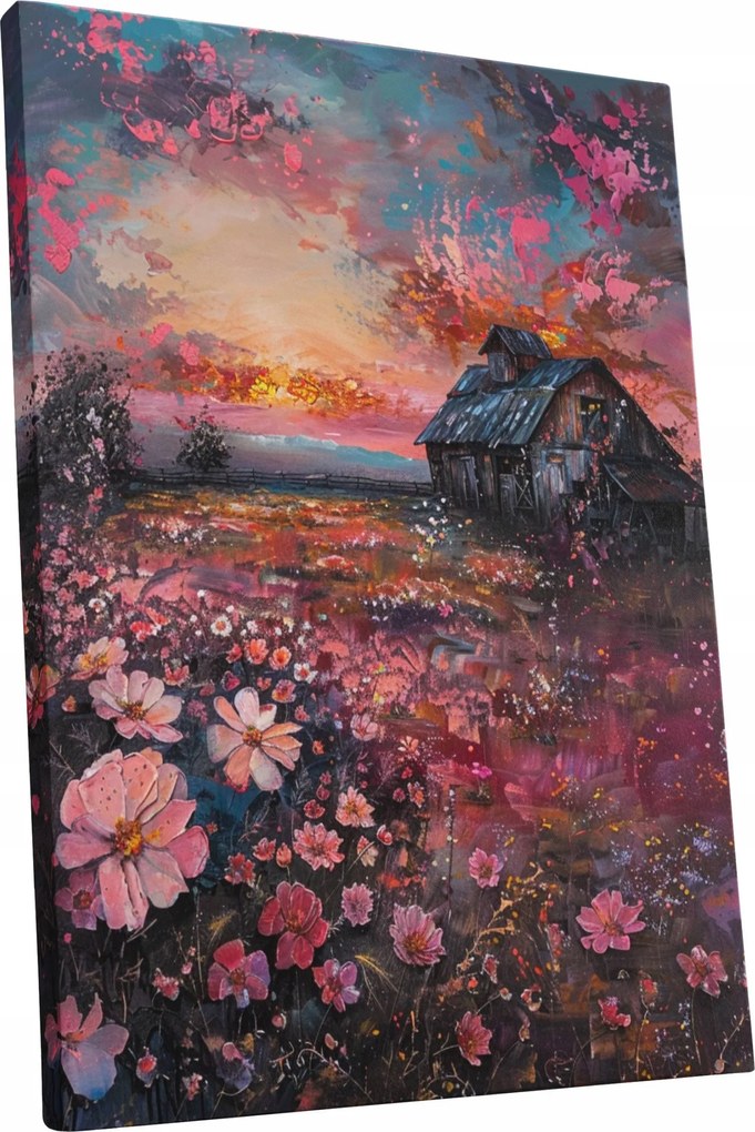 Vászonkép Naplemente virágok táj otthon nappali szoba 60x80