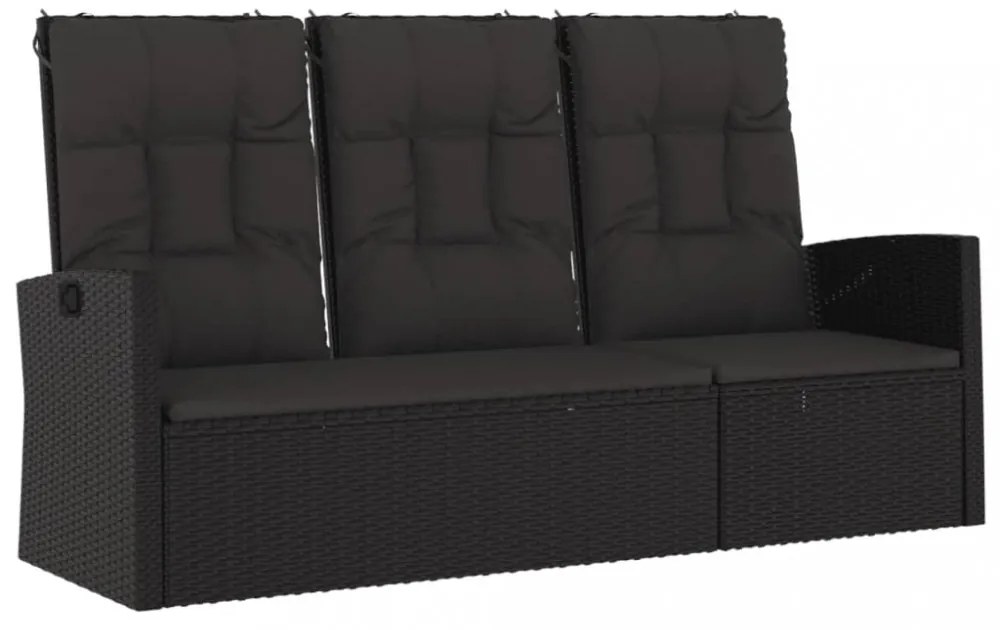 fekete polyrattan dönthető kerti pad párnával 173 cm