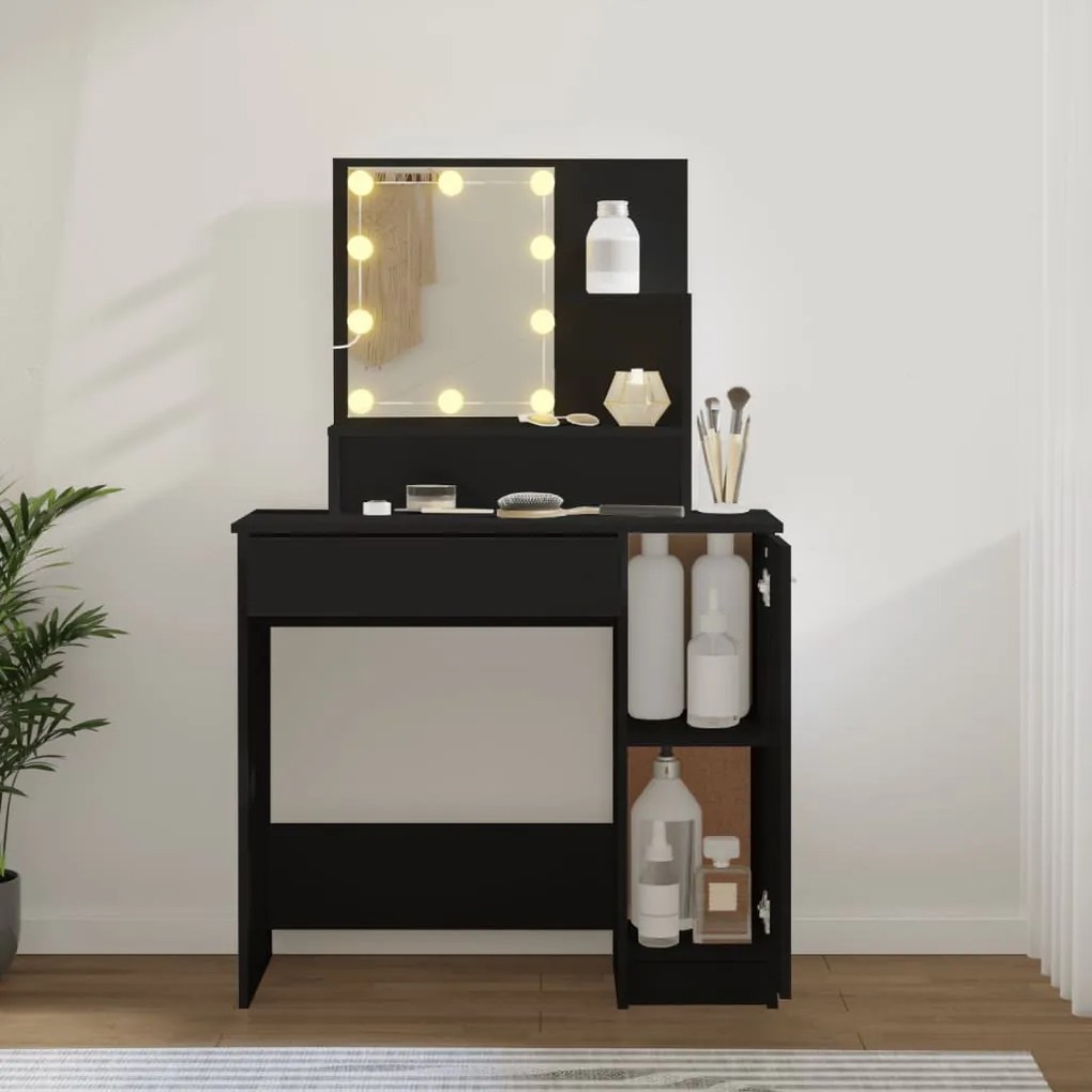 Fekete LED.es fésülködőasztal 86,5 x 35 x 136 cm