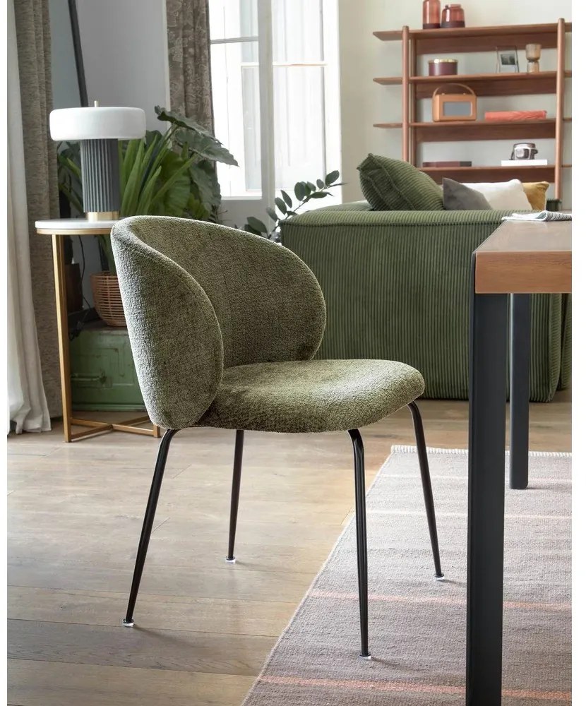 Zöld kárpitozott étkezőfotel Minna – Kave Home