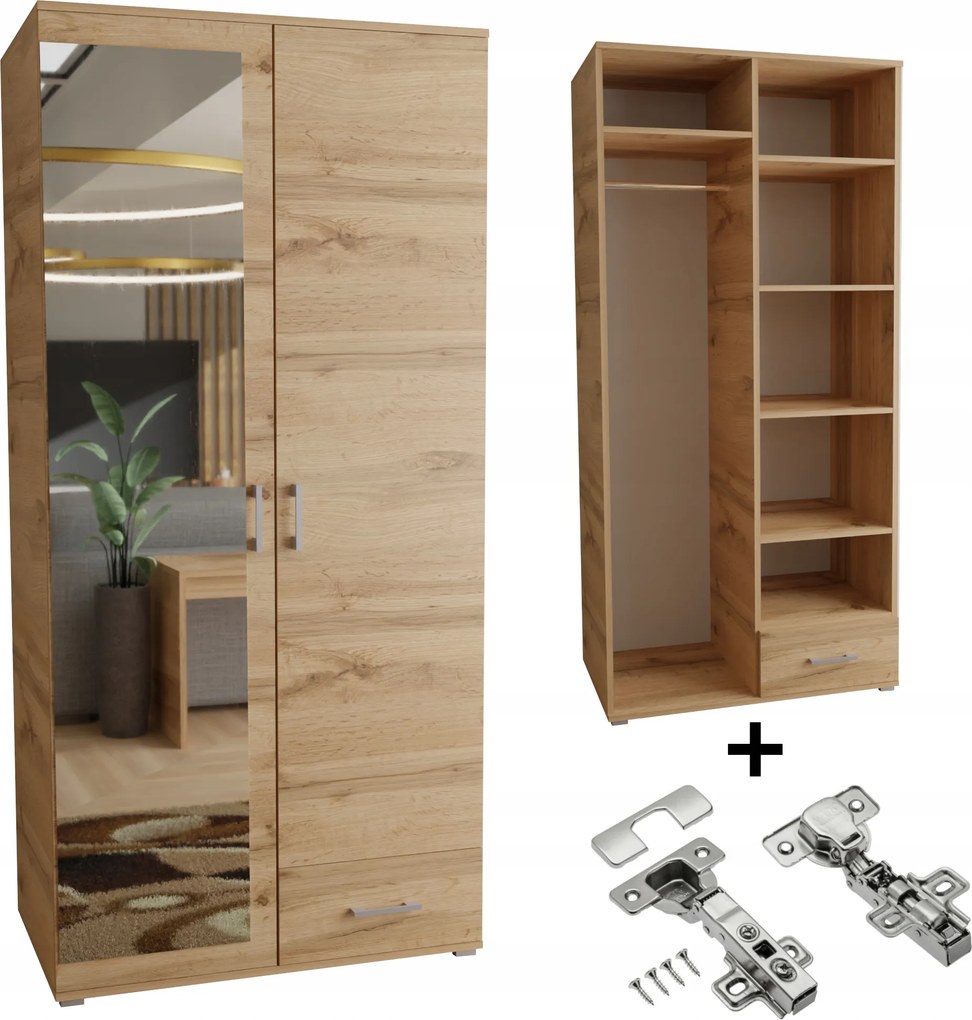 Gardróbszekrény 80CM sonoma fehér tükör csendes házzal