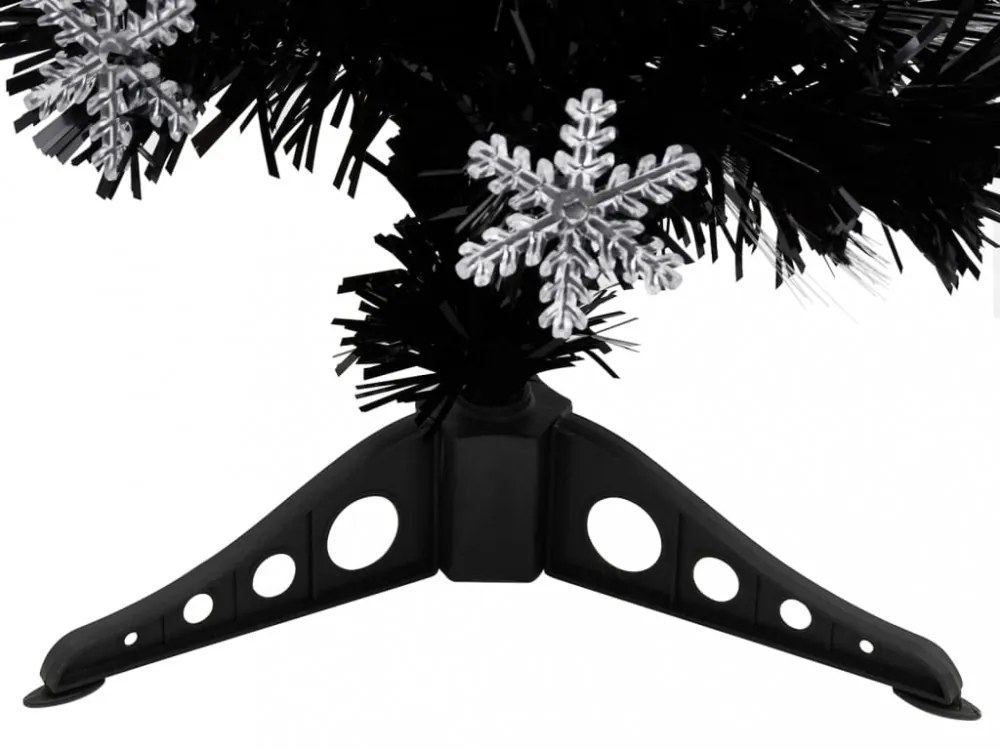 fekete száloptikás karácsonyfa LED-es hópelyhekkel 64 cm