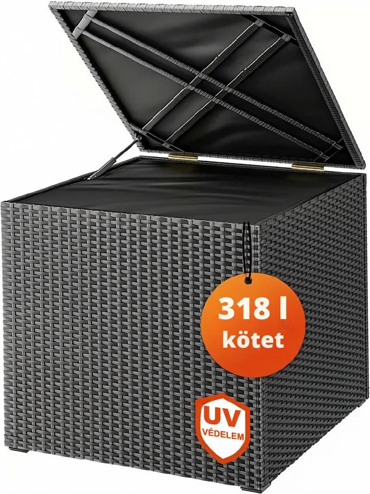 RICCO polyrattan tárolódoboz, 318L, 75x75x70 cm, fekete Casaria