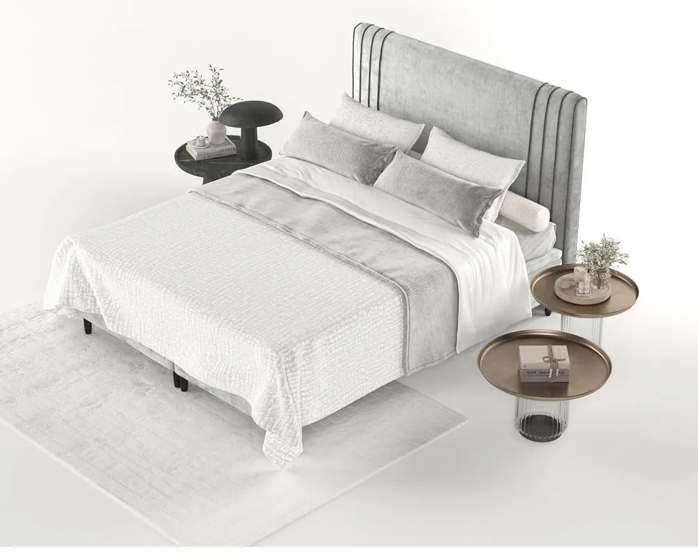 Szürke kárpitozott ágyneműtartós franciaágy 140x200 cm Musca – Maison de Rêve