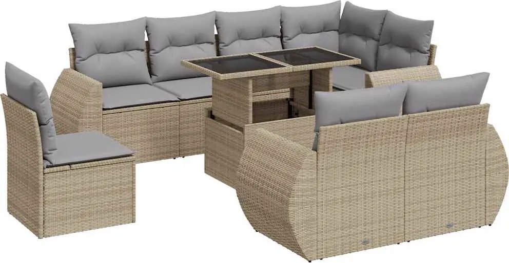 vidaXL 9 részes bézs polyrattan kerti ülőgarnitúra párnákkal