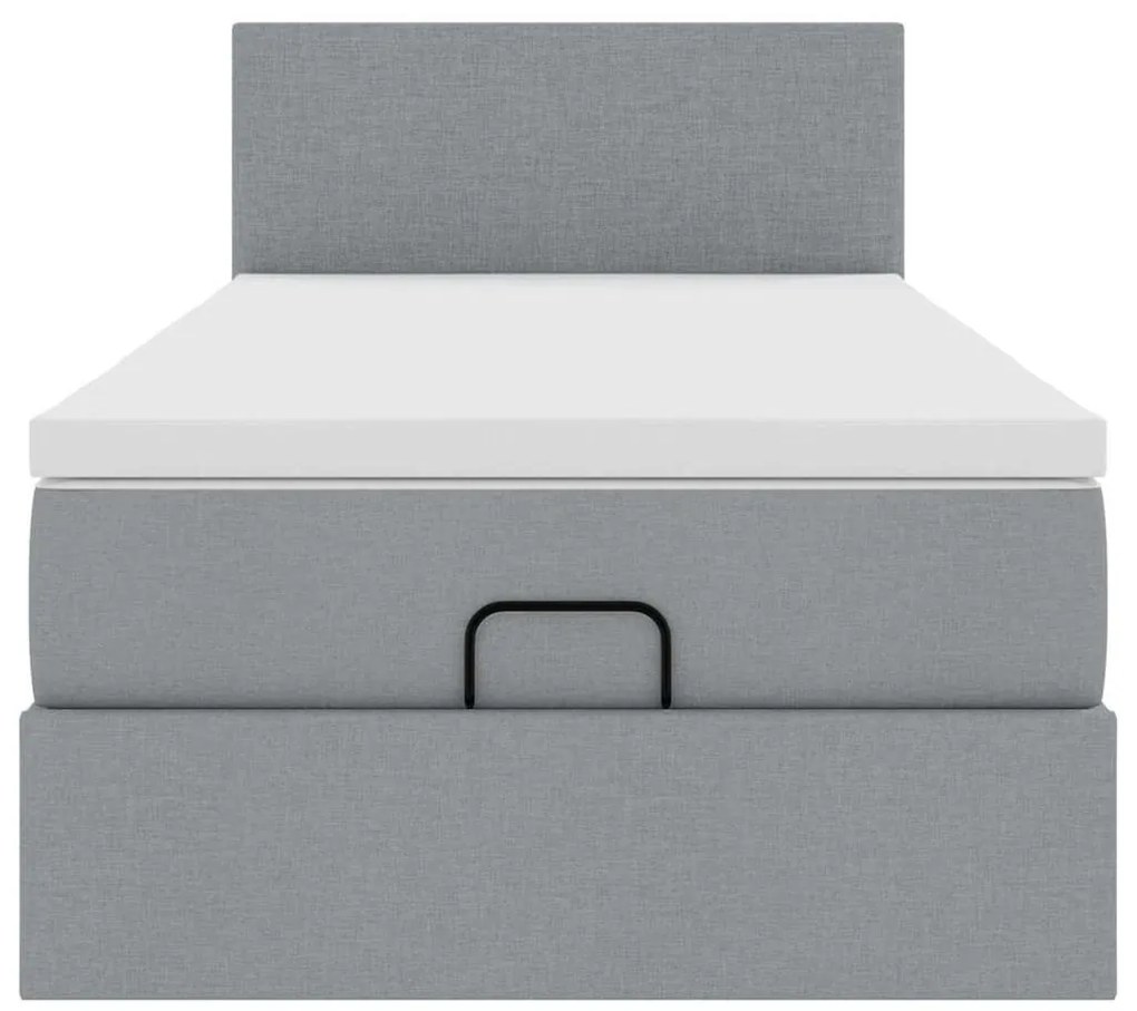 világosszürke szövet ottomán ágy matraccal & LED-ek 80x200cm