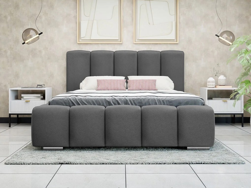 Franciaágy 180 cm Leskana (sötétszürke) (ágyráccsal) (tárolóhellyel). 1104367