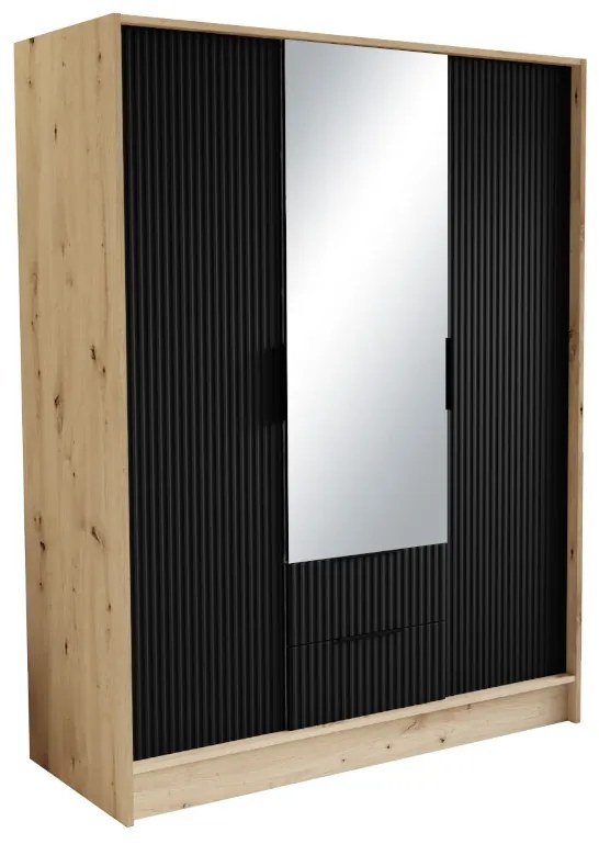 NORBEL ruhásszekrény, 150x200x51, tölgy sonoma/fekete