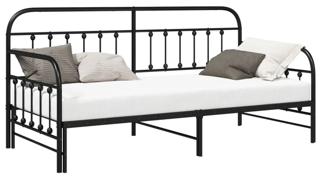 Napágy Keret Dívánnal Fekete 90x190 cm Acél