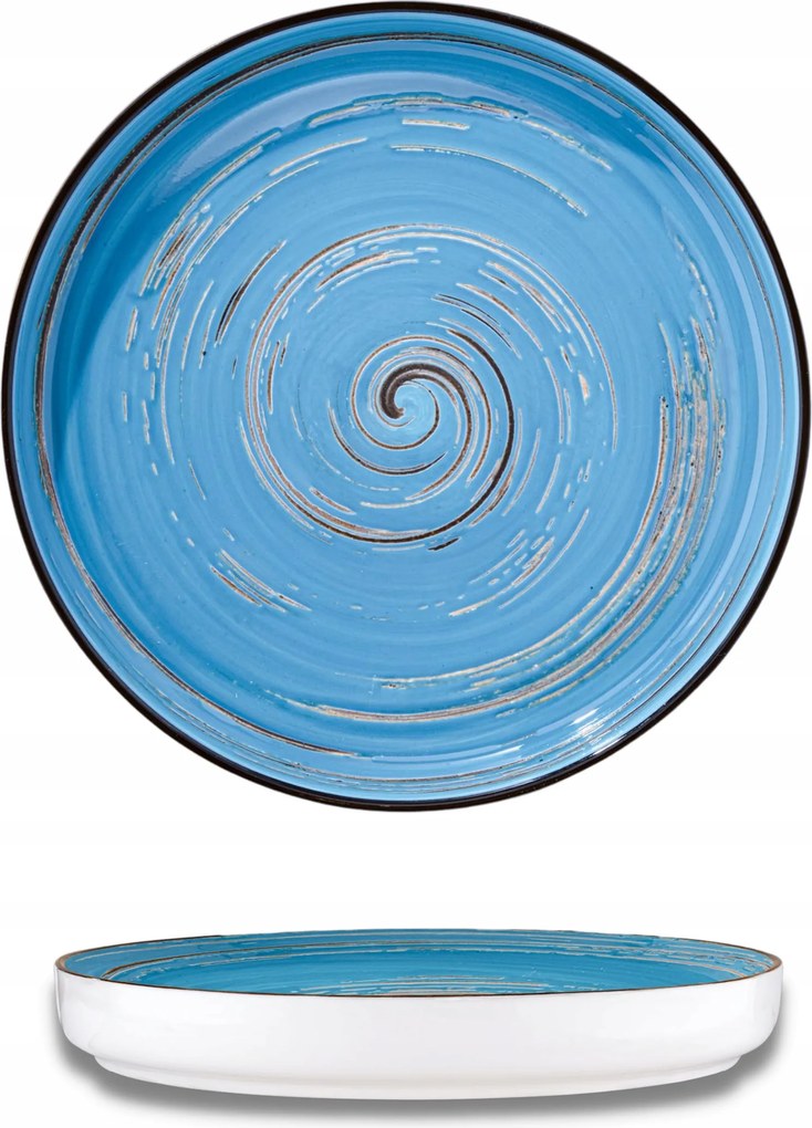 Wilmax kék, magas peremű porcelán tányér, 23 cm