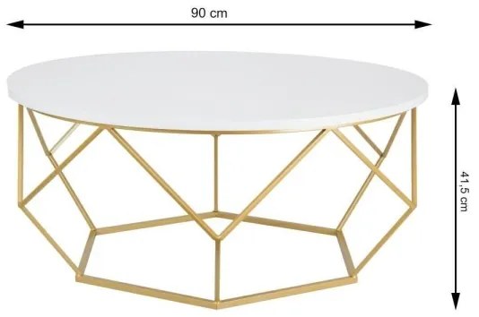 Kávésasztal DIAMOND 41,5x90 cm arany/fehér