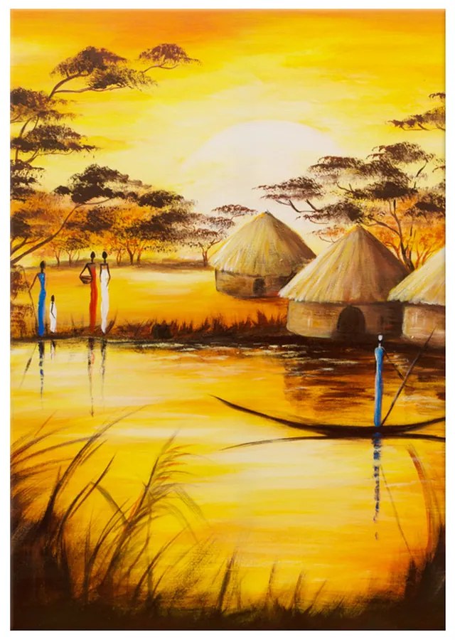 Gario Kézzel festett kép Afrikai falu Méret: 120 x 80 cm