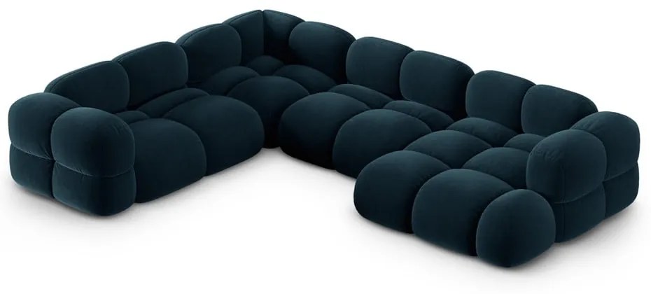 Sötétkék bársony sarokkanapé (bal oldali-U alakú) Loretto – Cosmopolitan Design
