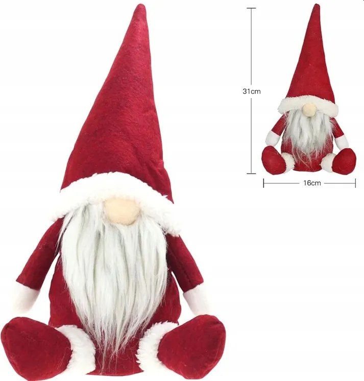 Karácsonyi manó piros 30 cm szakállas karácsonyi dekoráció