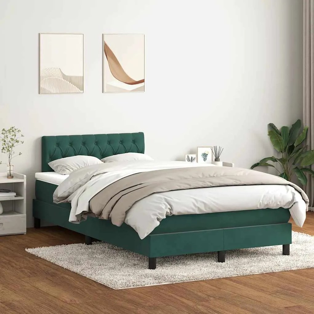 sötétzöld bársony rugós ágy matraccal 120x210 cm