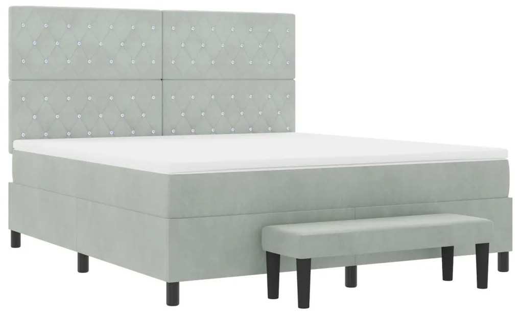 Box Spring Ágy Matraccal és Paddal Világosszürke 180x200 cm Bársony