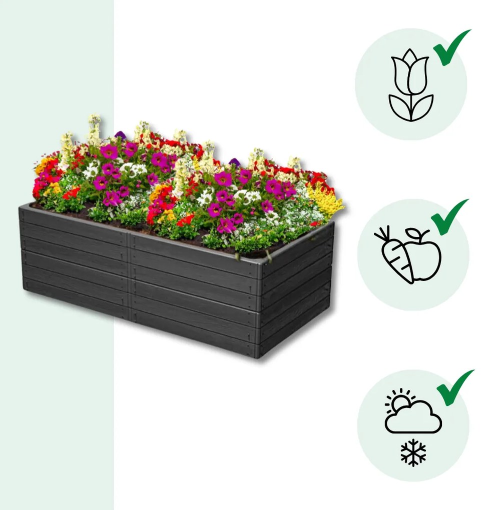 Prosperplast WOODY magaságyás, 149x75,6x25cm, antracit