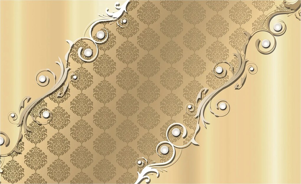 Fotótapéta flizelina Arany Damask Luxus gyöngy dísz 300x210 +ragasztó