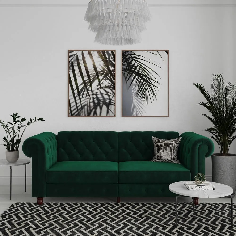 Sötétzöld bársony kinyitható kanapé 236 cm Felix – Støraa