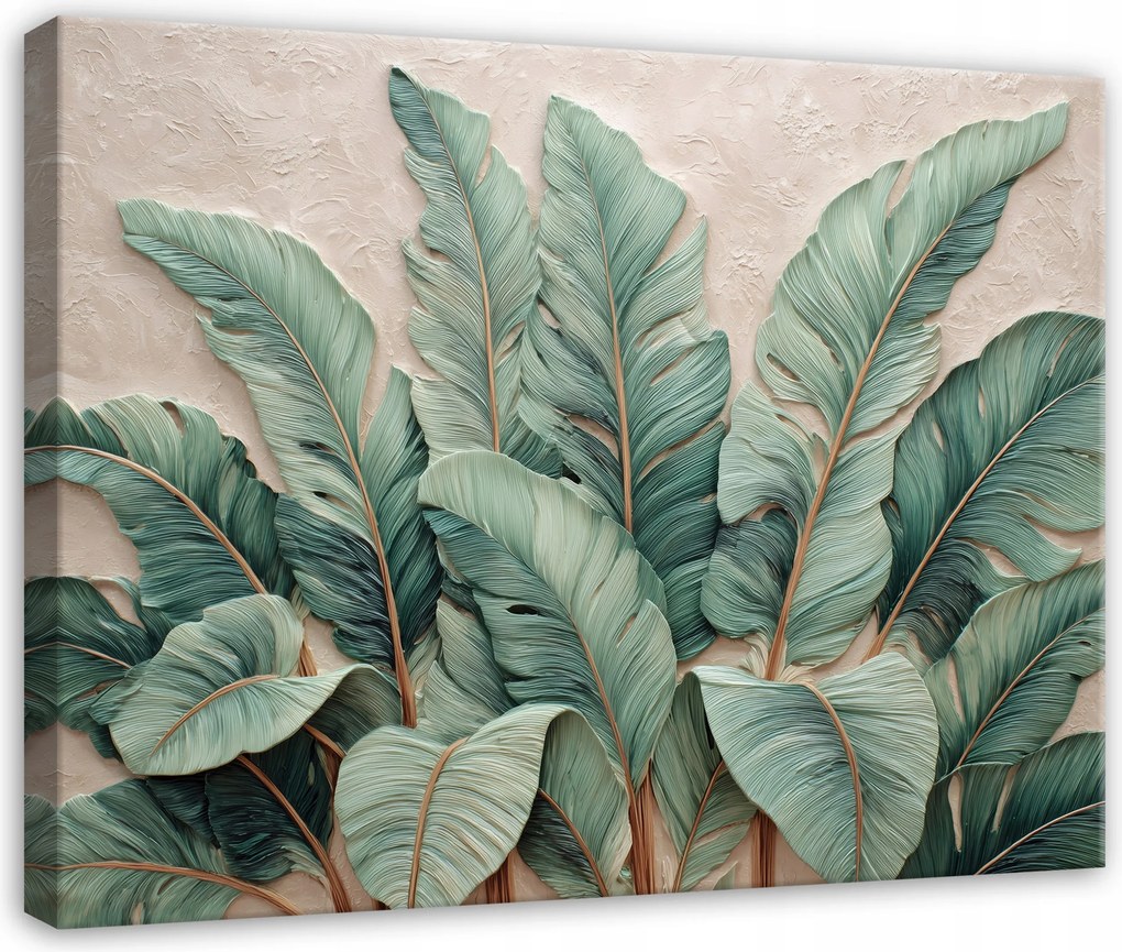 Vászonkép Dzsungel Levelek Zöld 3D Beton A Nappali Hálószobájába 100x70