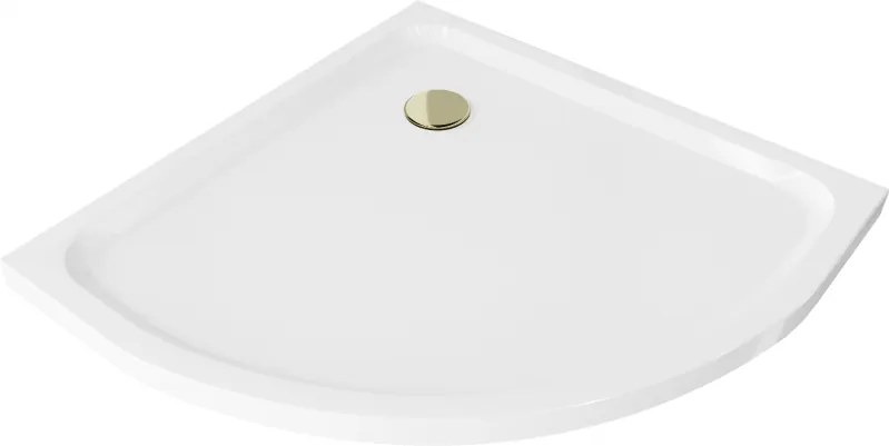 Mexen Flat slim félköríves zuhanytálca 70 x 70 cm, fehér, arany szifon - 41107070G