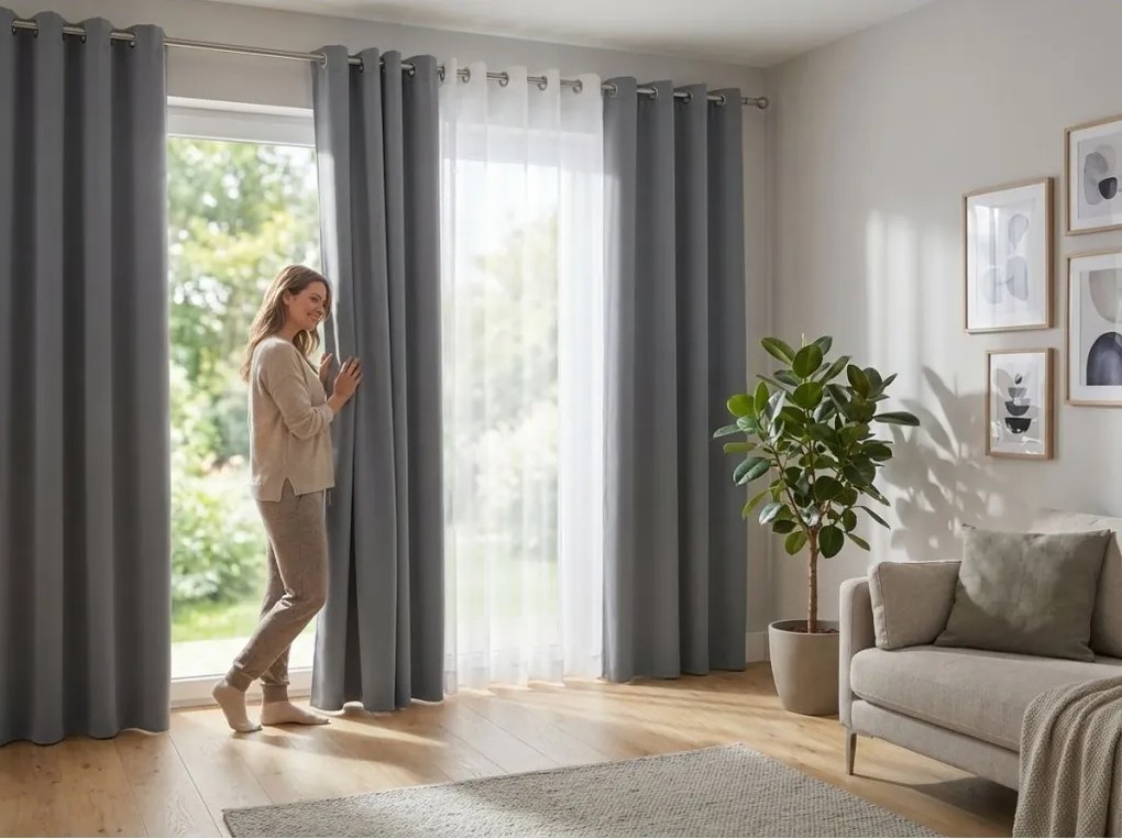 OXFORD világosszürke függöny 140x270 cm Felfüggesztés: Hullámos sínszalag