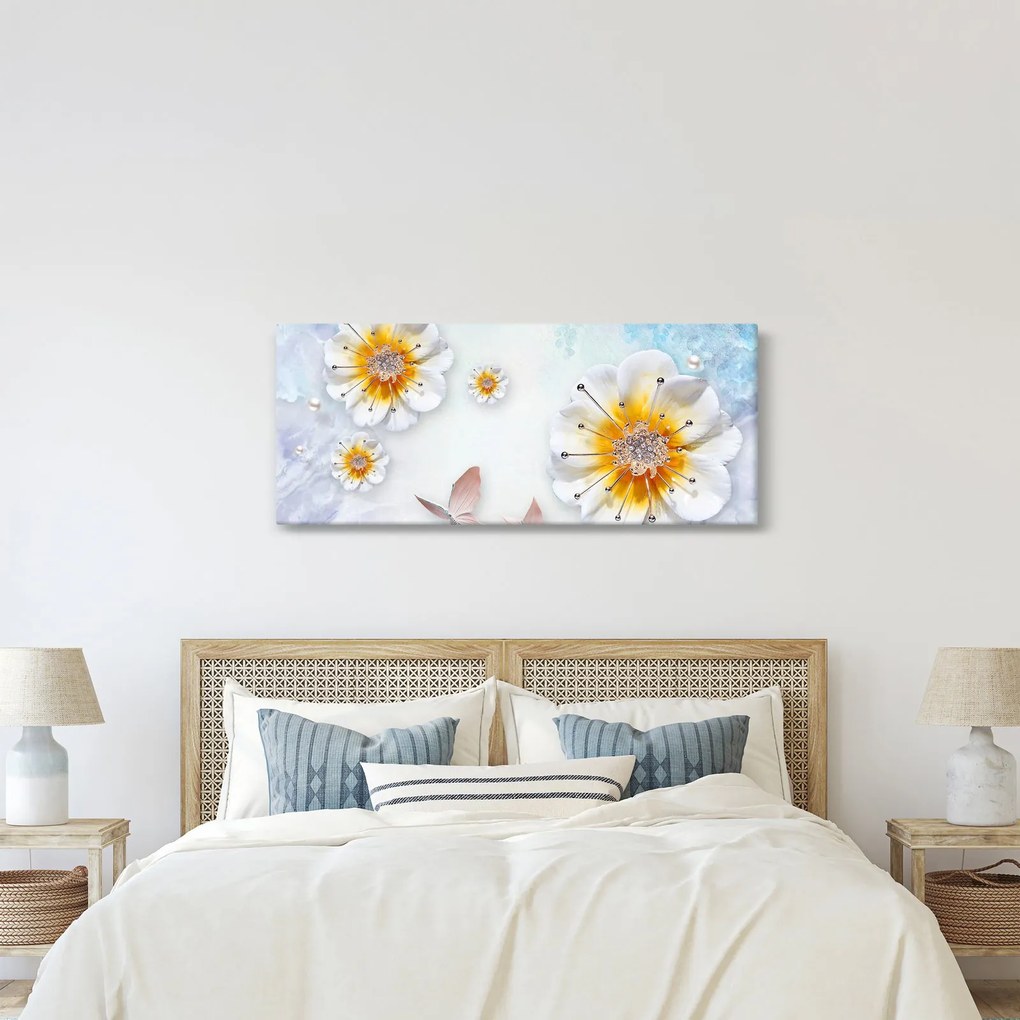 Kép - Kompozíció virágokkal és pillangókkal (120x50 cm)