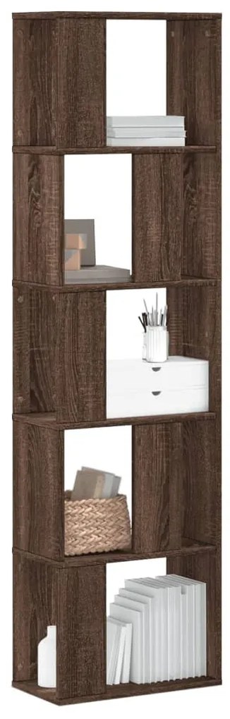 5 szintes barna tölgy szerelt fa könyvespolc 45x23,5x162,5 cm