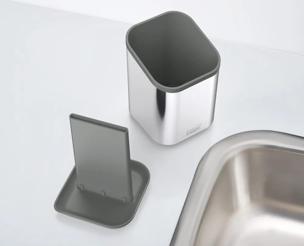 Fényes ezüstszínű rozsdamentes acél edényszárító evőeszközökhöz 11x11,5 cm Duo Steel – Joseph Joseph